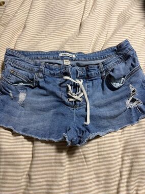 Billabong Light Blue Lace-Up Distressed Denim Shorts